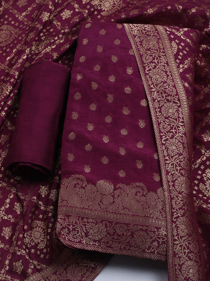 Woven Design Chanderi Unstitched Suit With Dupatta