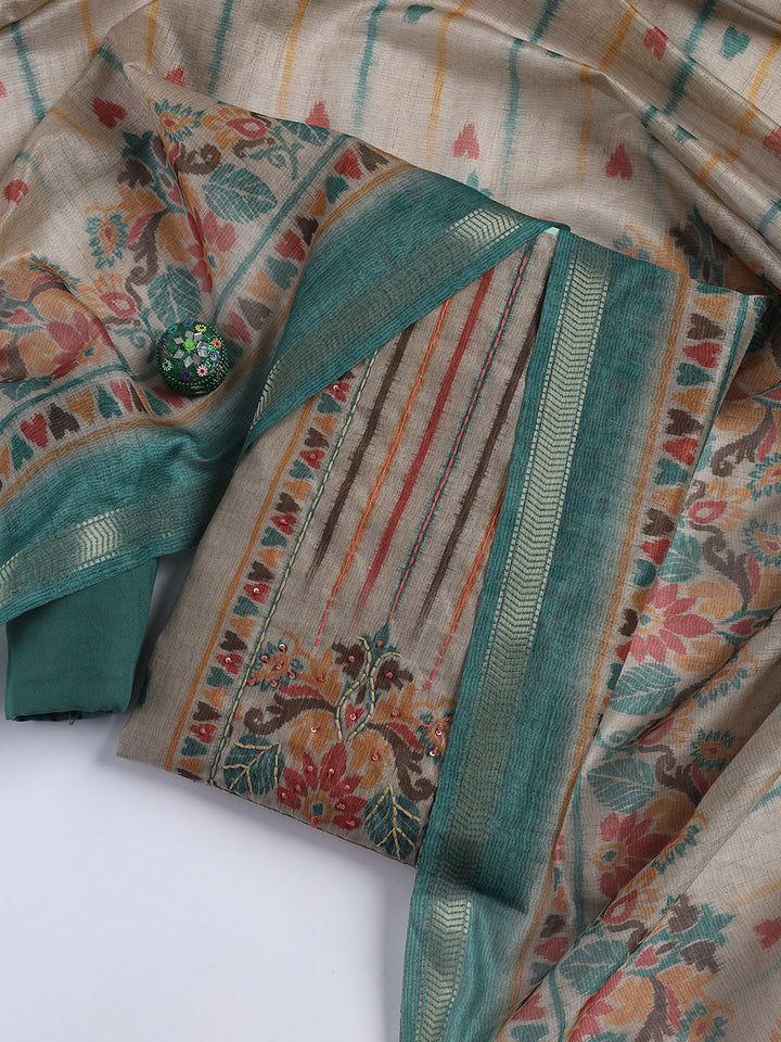 Woven Chanderi Unstitched Suit With Dupatta