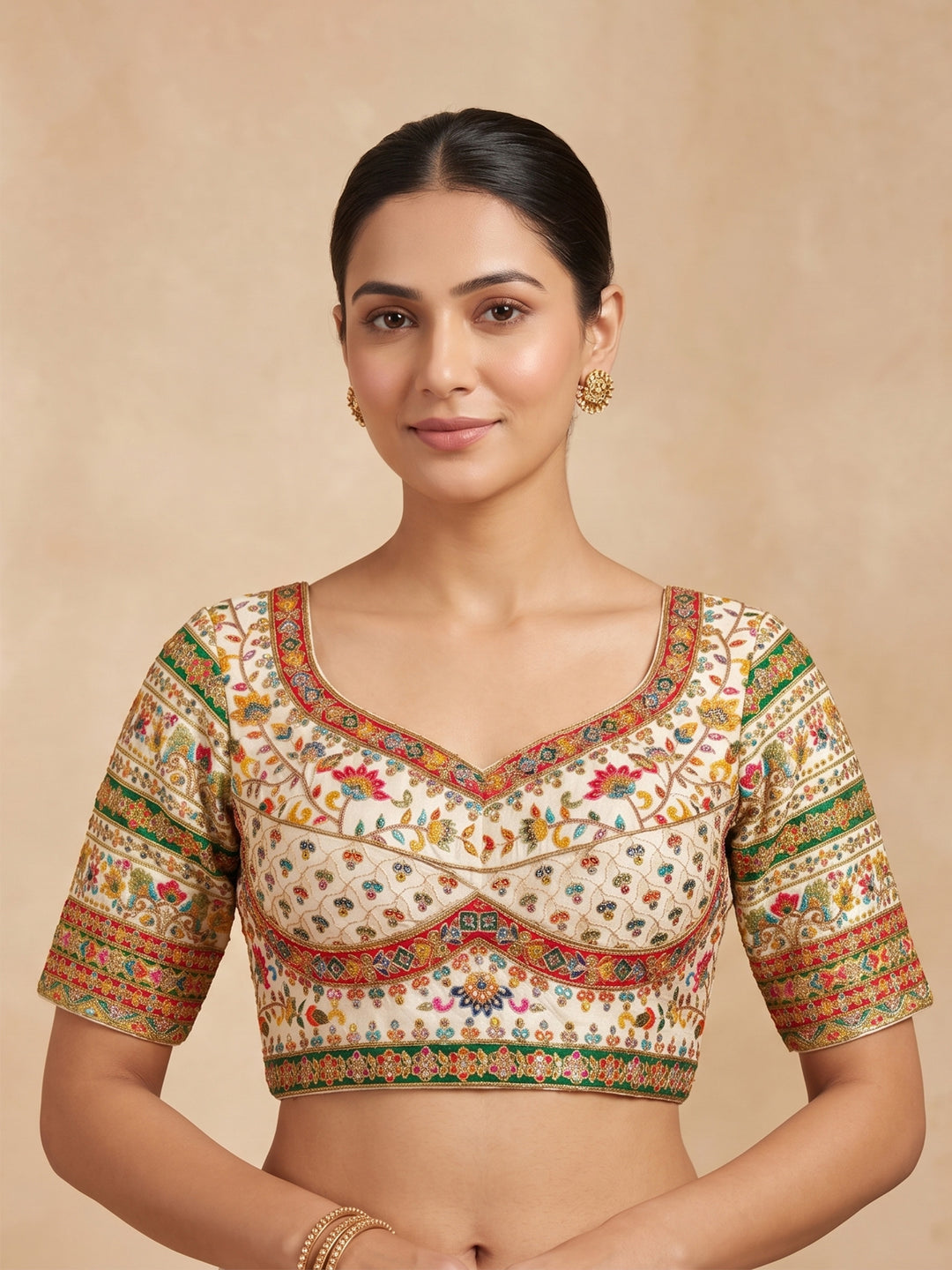 Premium Off White Embroidery Viscose Blouse Piece