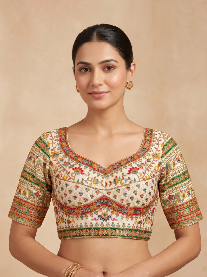 Premium Off White Embroidery Viscose Blouse Piece