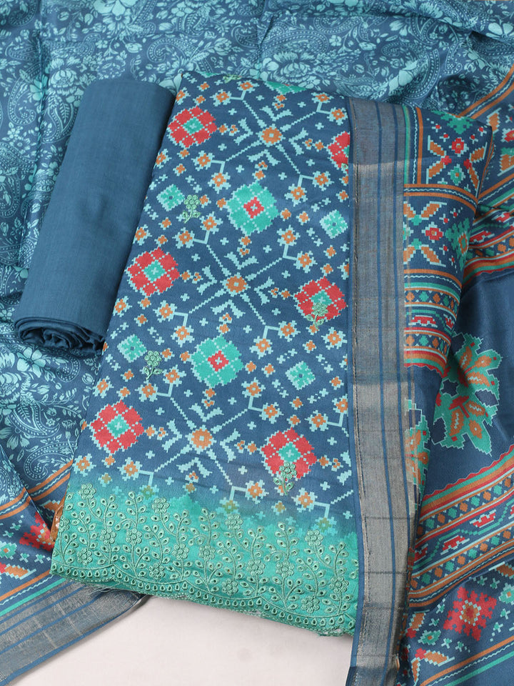 Woven Design Art Silk Unstitched Suit With Pant Dupatta