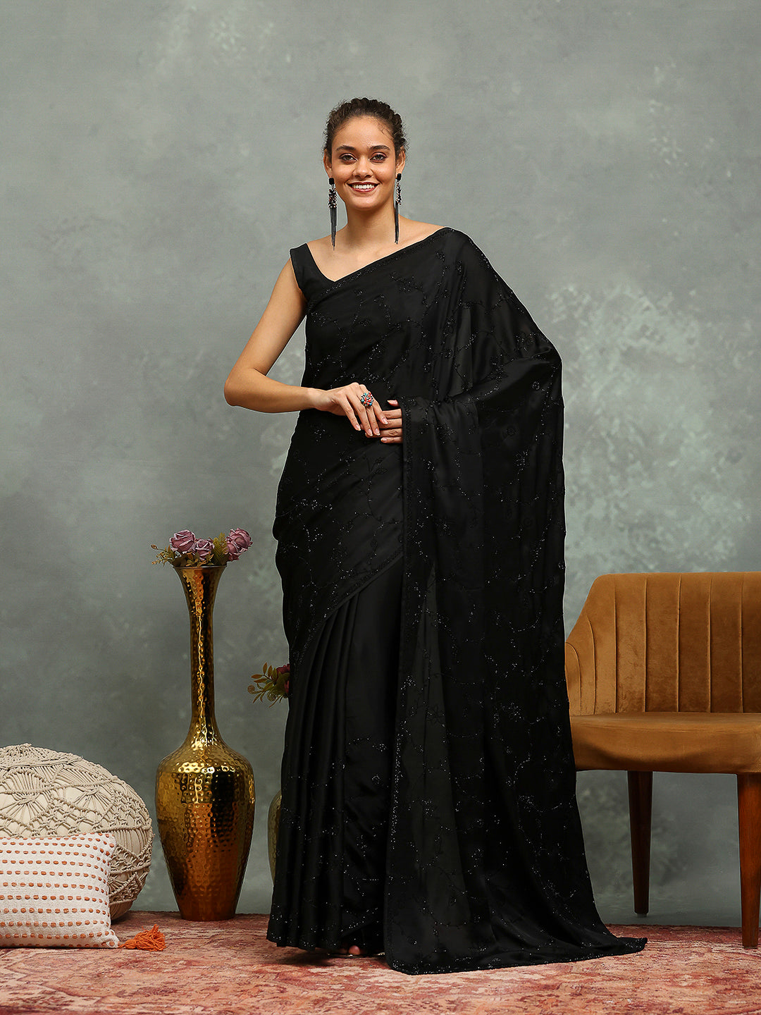 Stone Embroidered Satin Saree