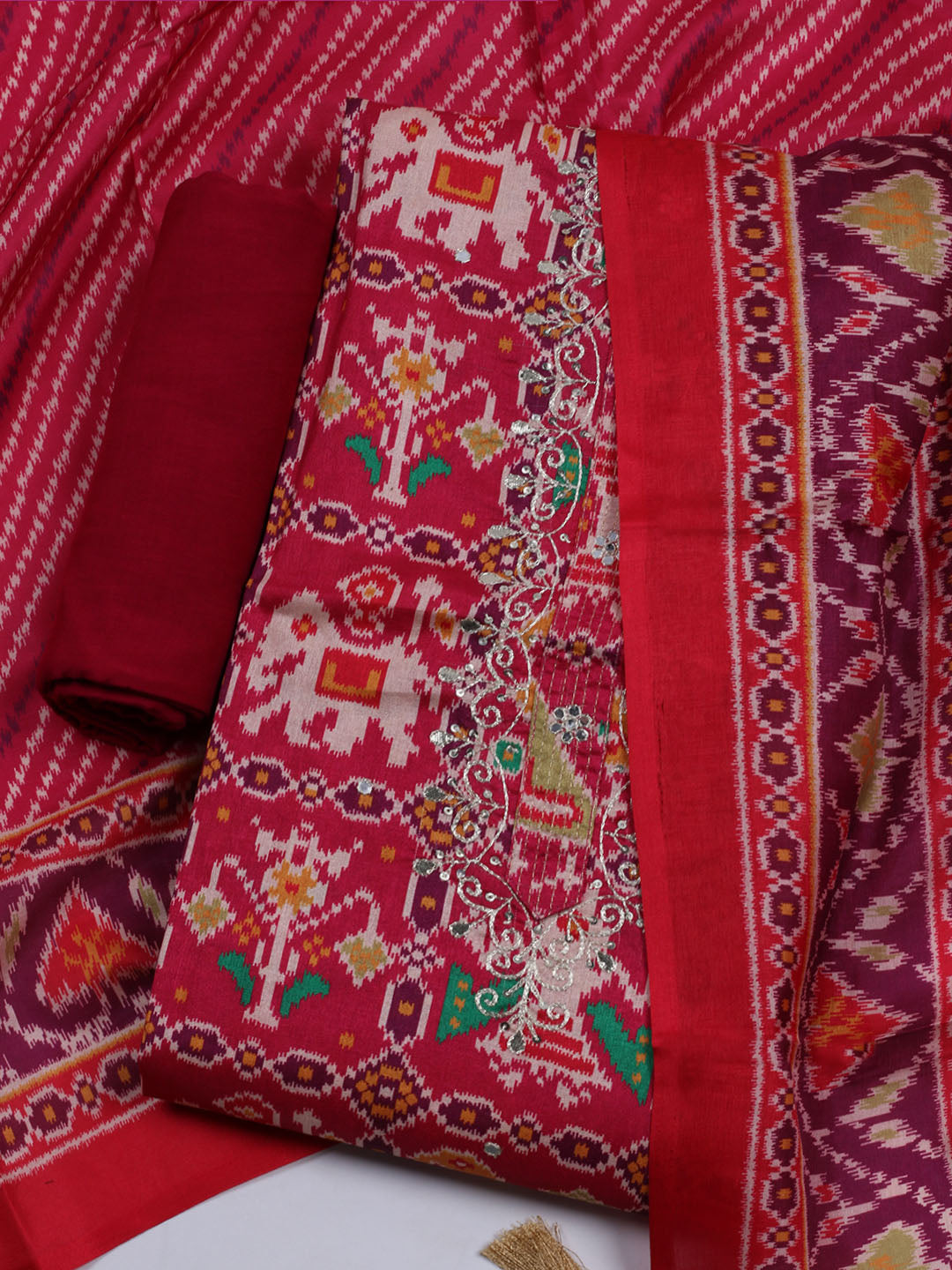 Printed Chanderi Unstitched Suit With Dupatta