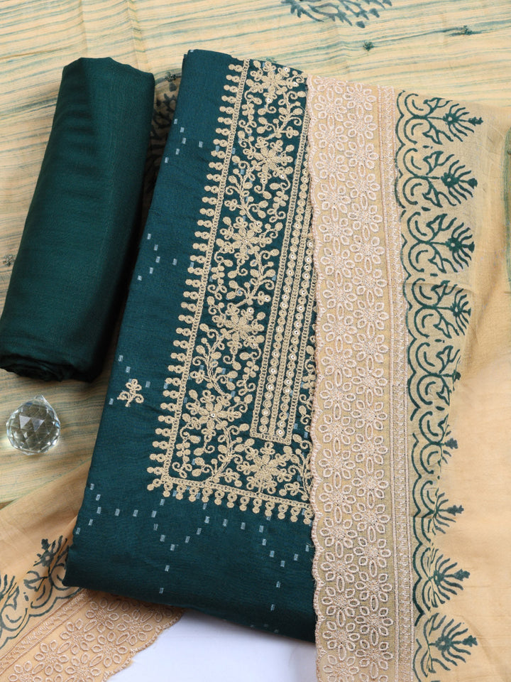 Embroidered Cotton Blend Unstitched Suit With Pant &amp; Dupatta