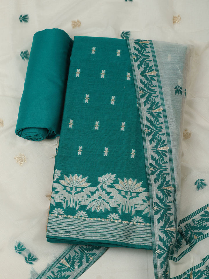 Embroidered Chanderi Unstitched Kurta With Pant &amp; Dupatta