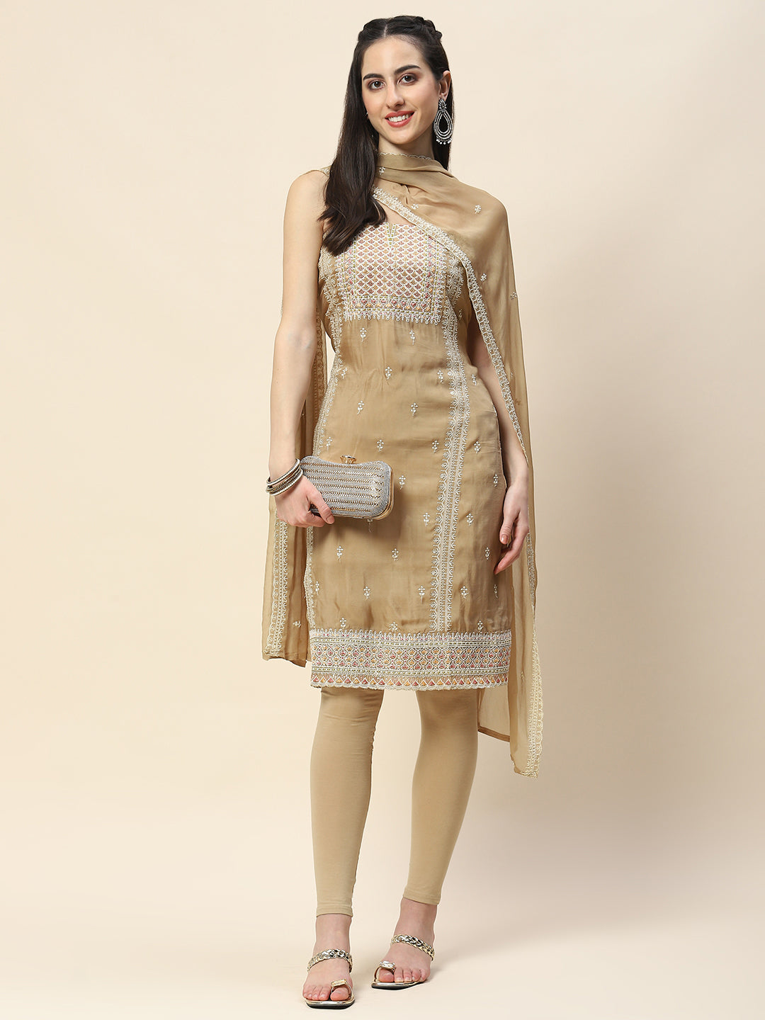 Embroidered Handloom Unstitched Suit Piece With Dupatta