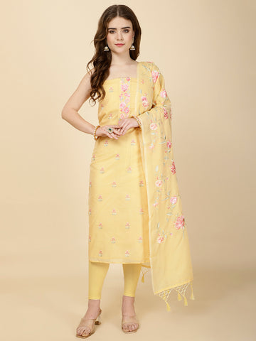 Neck Embroidery Cotton Unstitched Suit Piece With Dupatta