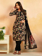 Printed Crepe Unstitched Suit With Pant & Dupatta