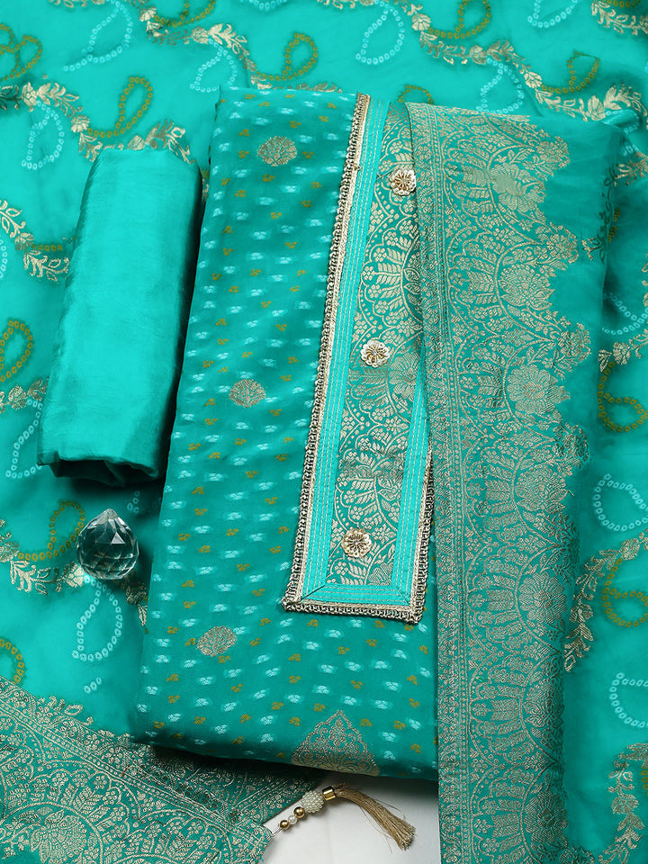 Embroidered Georgette Unstitched Suit With Pant &amp; Dupatta