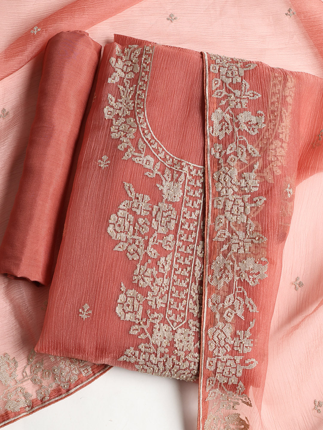 Embroidered Tissue Unstitched Suit With Dupatta