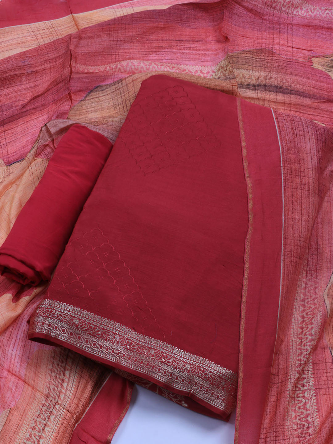 Zardozi Art Silk Unstitched Suit Piece With Dupatta