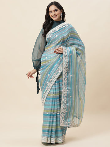 Firozi Silk Saree with Zari Weaving – Meena Bazaar