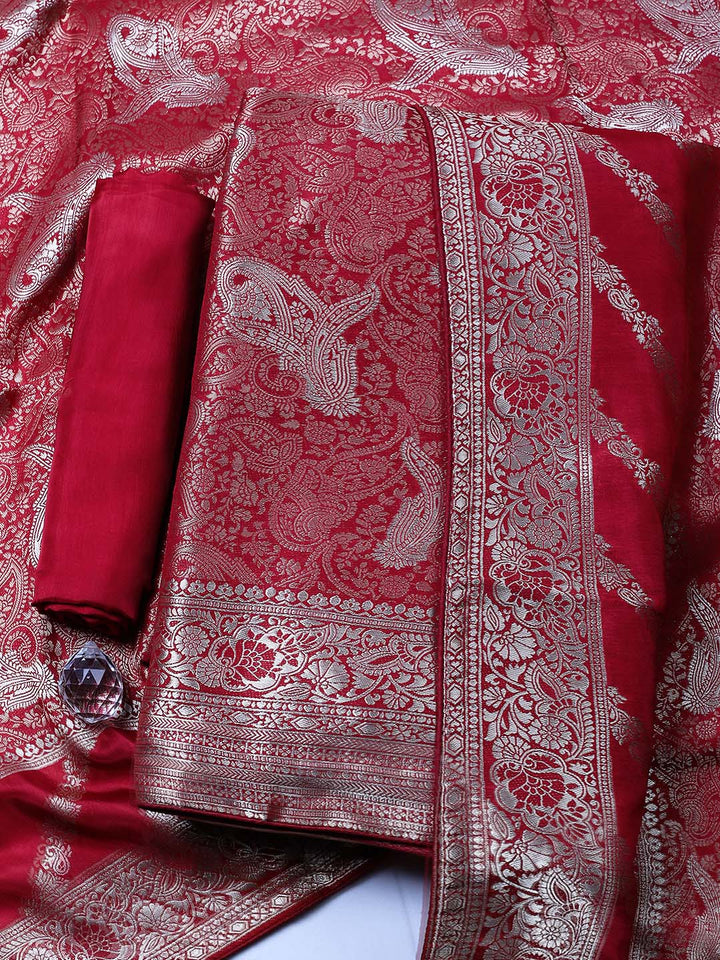 Woven Design Chanderi Unstitched Suit With Pant &amp; Dupatta