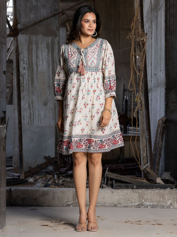 Floral Printed Cotton Blend Dress