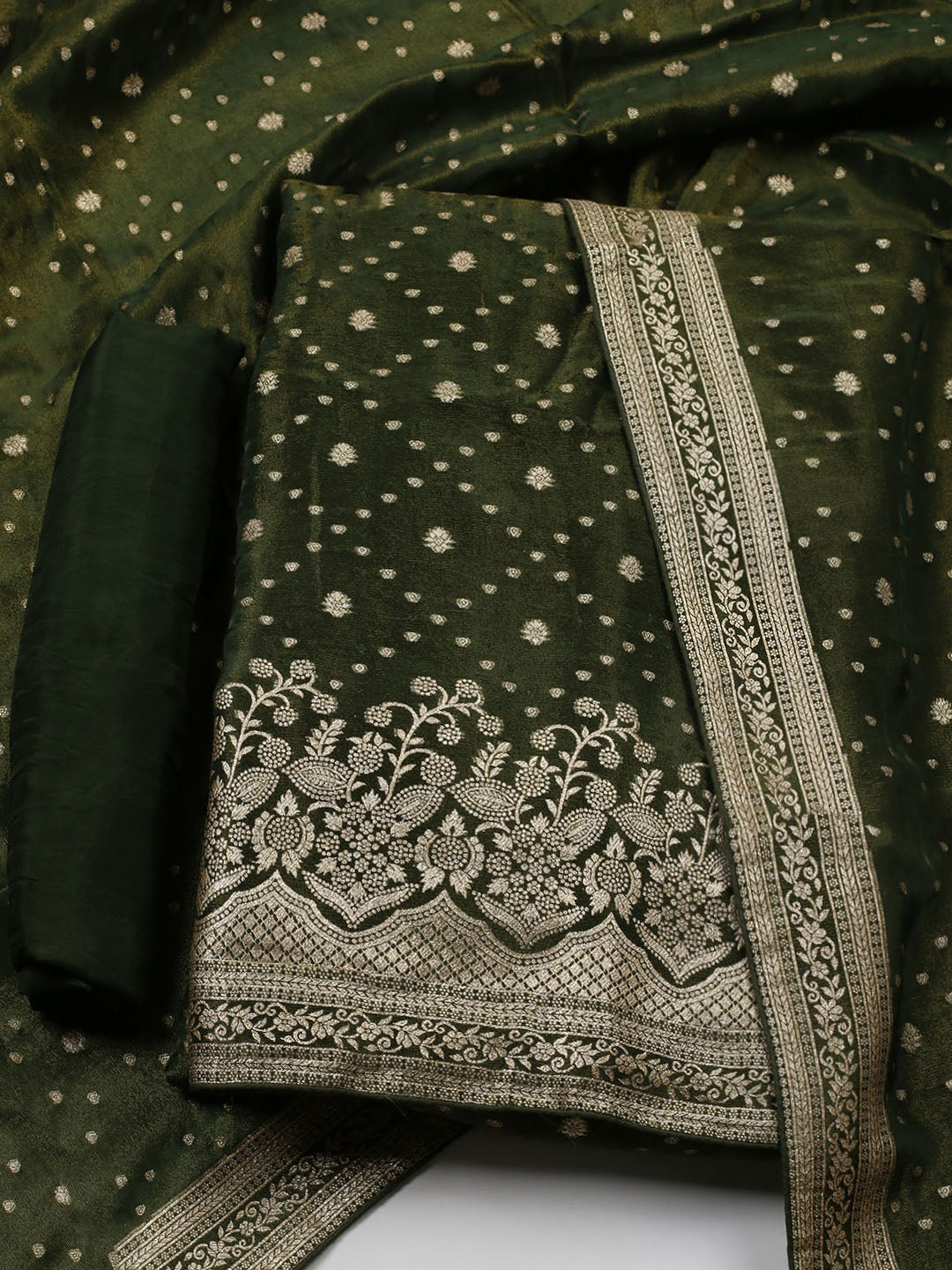 Embroidered Art Silk Unstitched Suit Piece With Dupatta