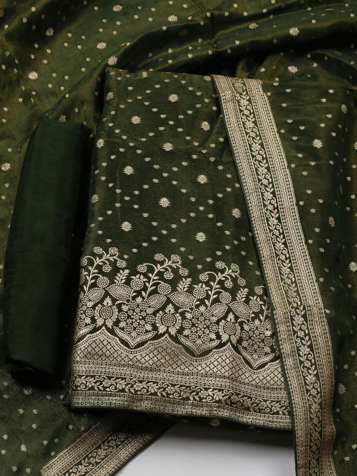 Embroidered Art Silk Unstitched Suit Piece With Dupatta
