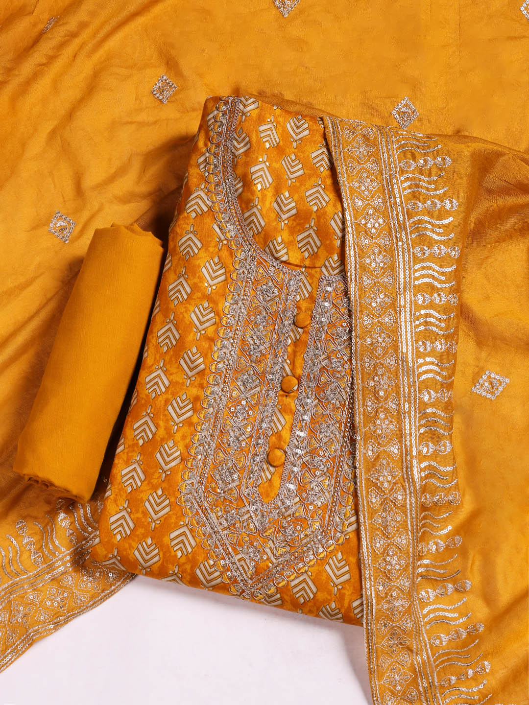 Neck Embroidered Cotton Blend Unstitched Suit With Dupatta