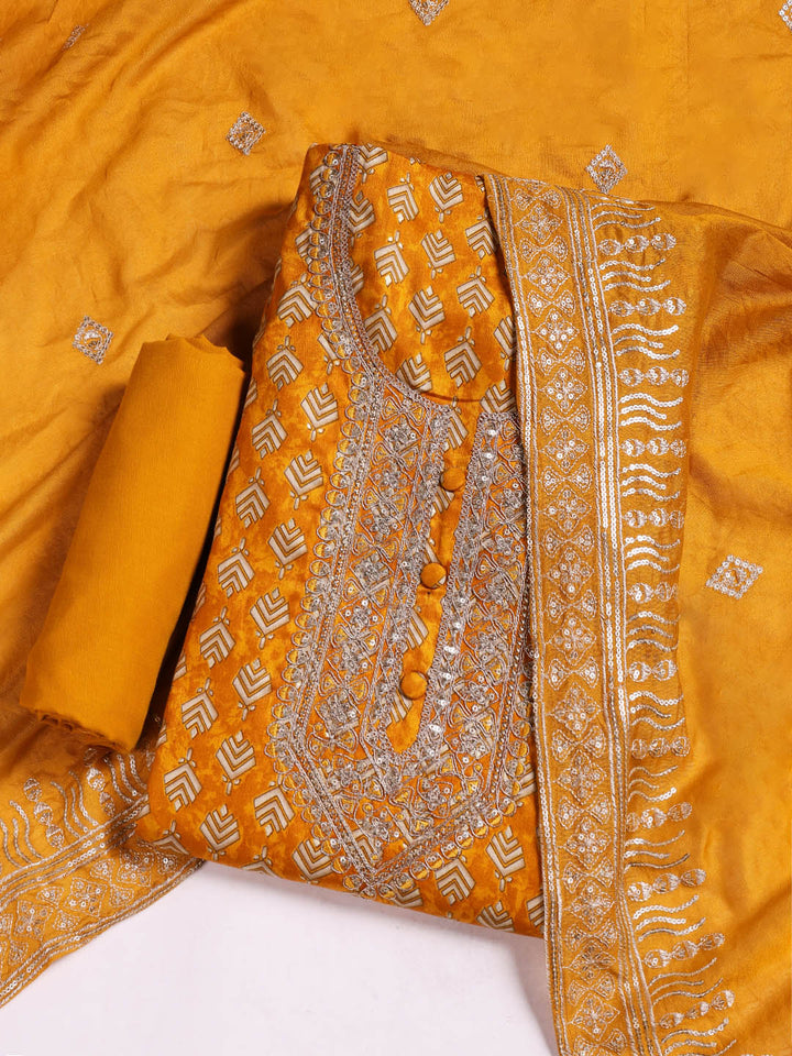 Neck Embroidered Cotton Blend Unstitched Suit With Dupatta