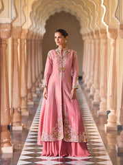 Embroidered Chinon Kurta With Plazzo & Dupatta