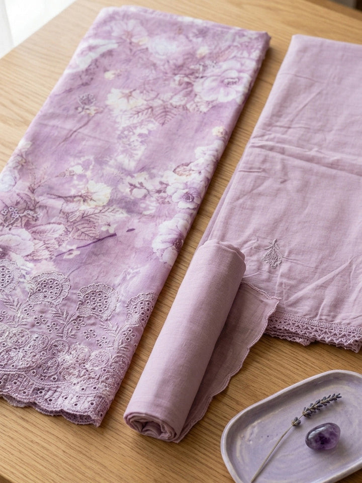 Embroidered Cotton Blend Unstitched Suit With Pant &amp; Dupatta