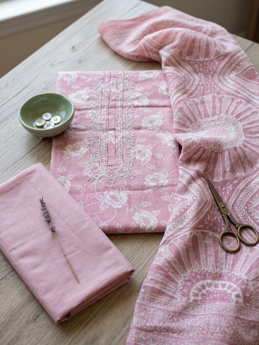 Printed Cotton Blend Unstitched Suit With Pant &amp; Dupatta