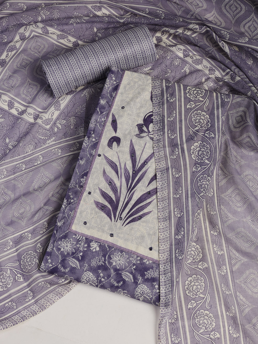 Neck Embroidered Cotton Blend Unstitched Suit With Dupatta
