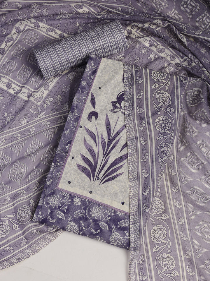 Neck Embroidered Cotton Blend Unstitched Suit With Dupatta
