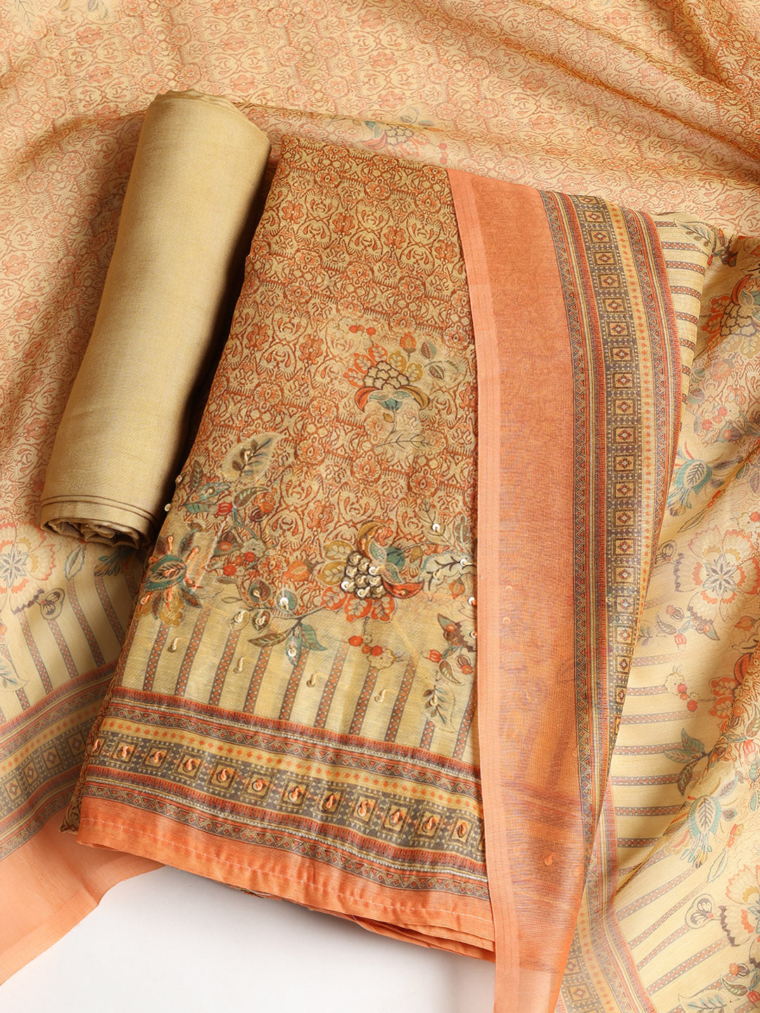 Printed Booti Chanderi Unstitched Suit With Dupatta