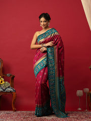 Woven Design Art Silk Rani-Green Saree
