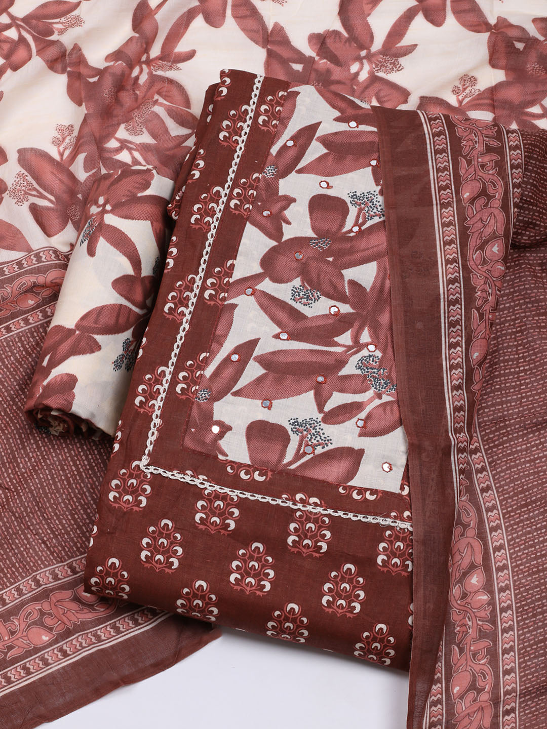 Printed Cotton Blend Unstitched Suit With Dupatta