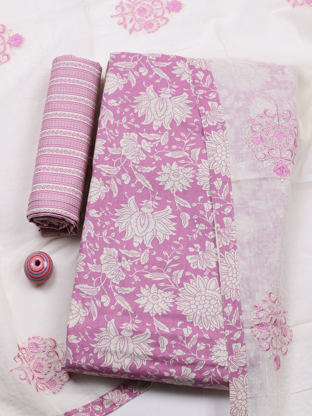 Printed Cotton Blend Unstitched Suit With Pant &amp; Dupatta