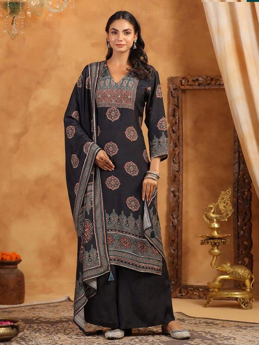 Printed Muslin Kurta With Palazzo & Dupatta