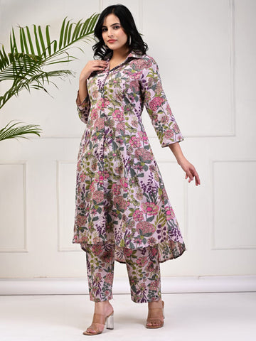 Floral Printed Cotton Kurta With Pants