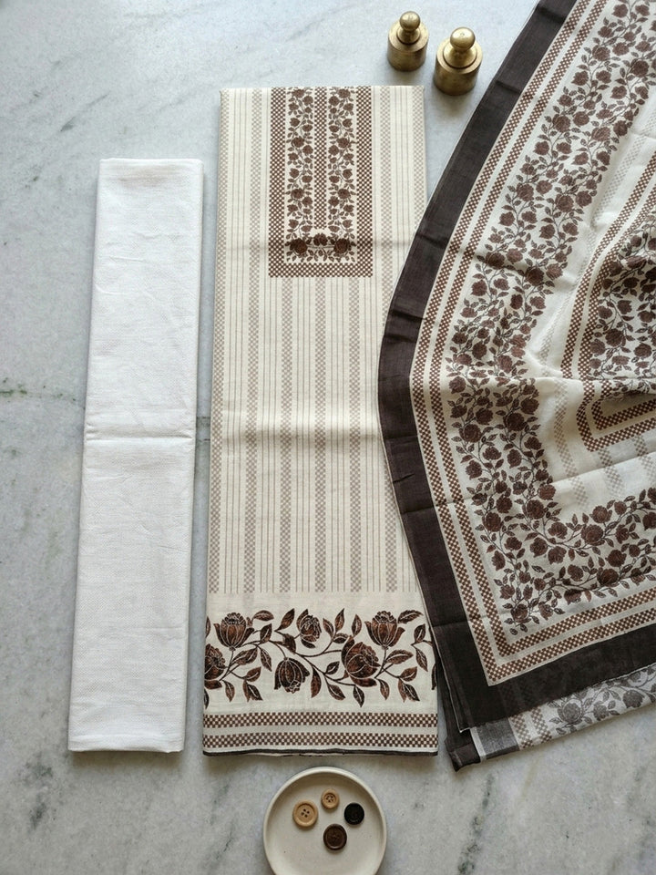 Embroidered Cotton Blend Unstitched Suit With Pant &amp; Dupatta