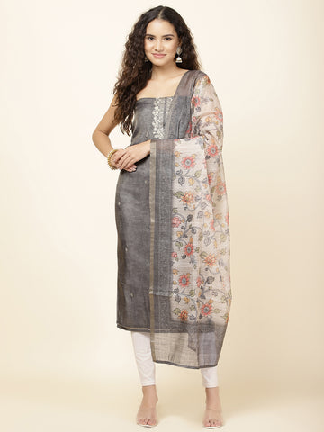 Neck Embroidered Chanderi Unstitched Suit With Dupatta