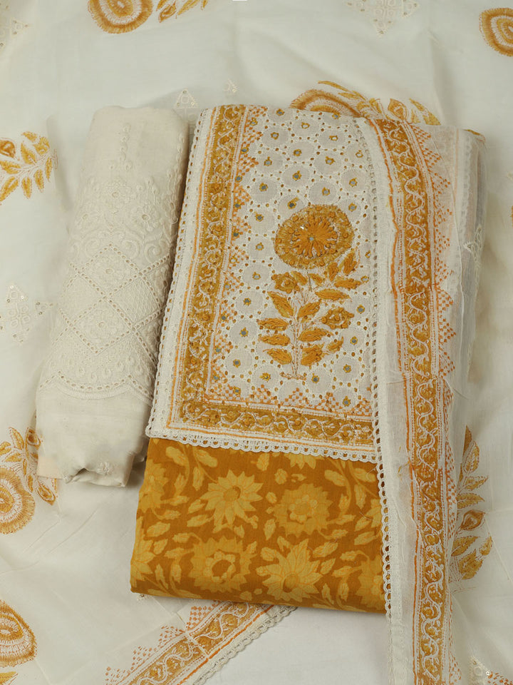 Printed Cotton Unstitched Suits Printed Suit With Pant &amp; Dupatta