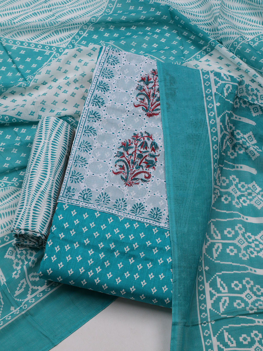 Printed Cotton Blend Unstitched Suit With Dupatta