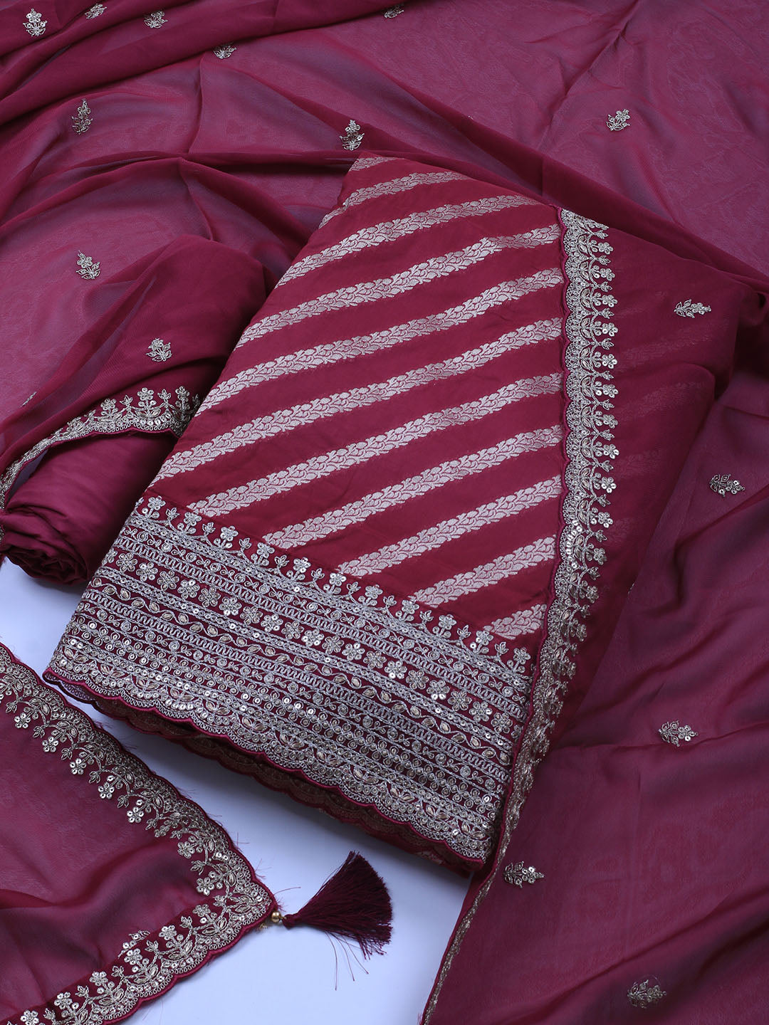 Zari Jaal Art Silk Unstitched Suit Piece With Dupatta