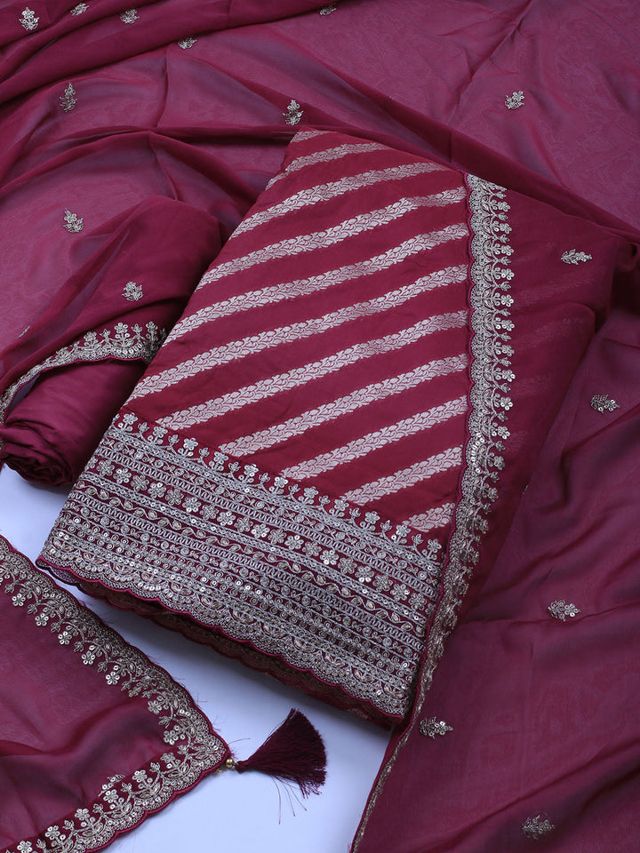 Zari Jaal Art Silk Unstitched Suit Piece With Dupatta