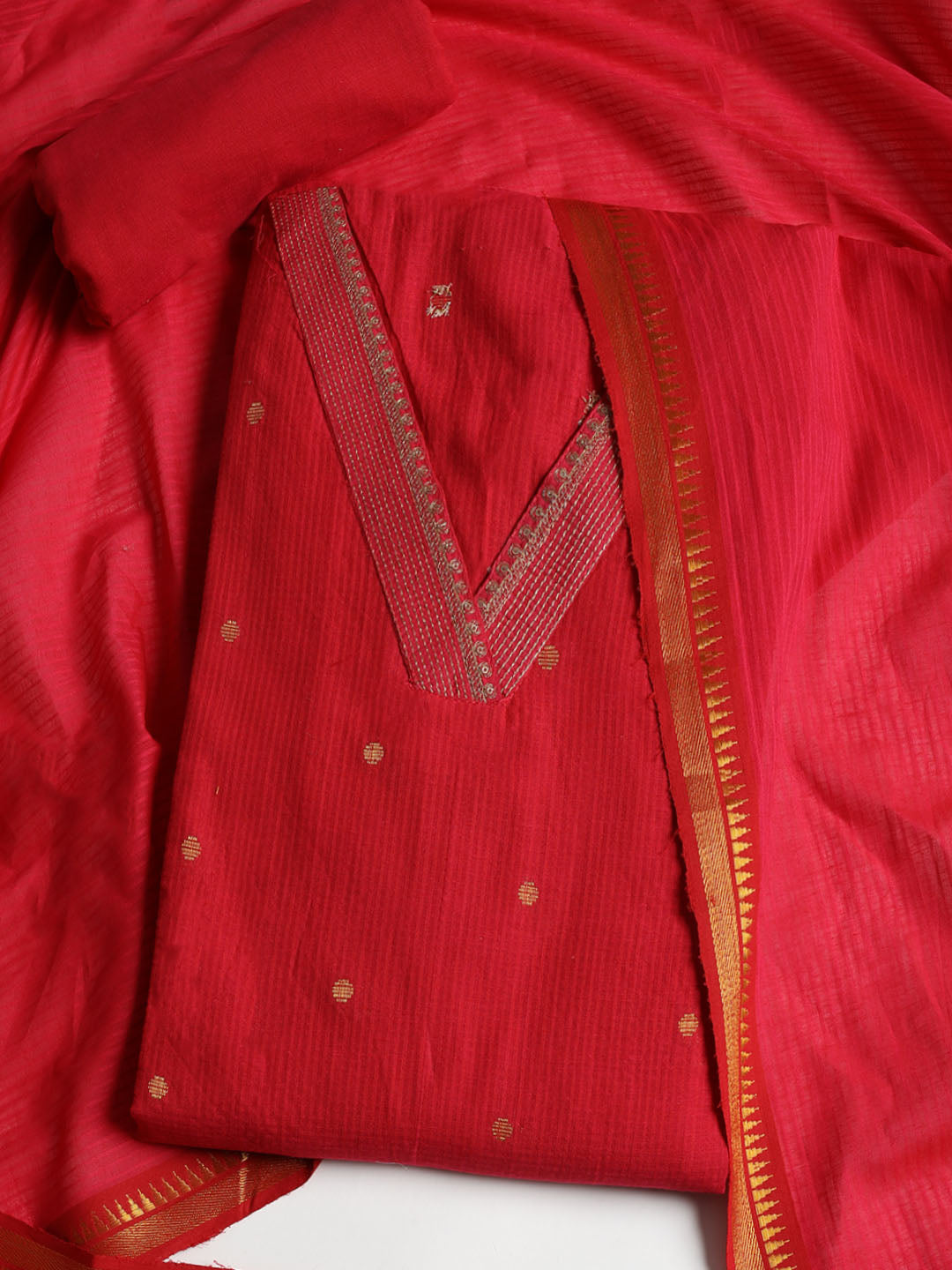 Neck Embroidered Cotton Blend Unstitched Suit With Dupatta