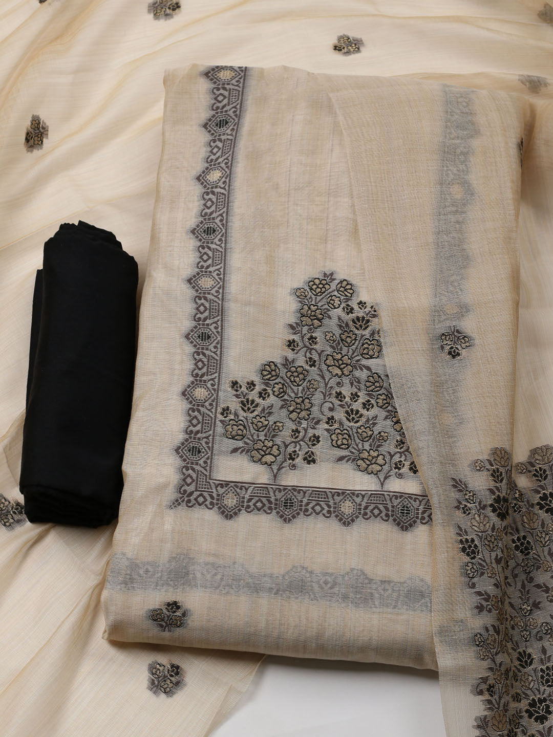 Woven Design Chanderi Unstitched Suit With Dupatta