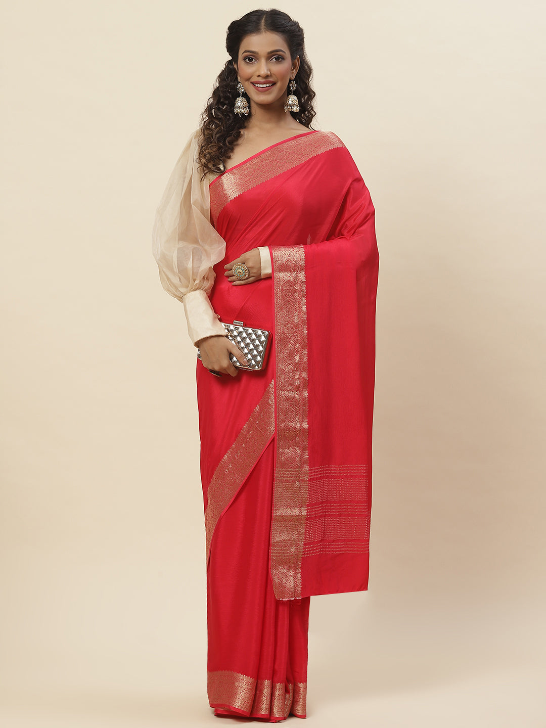 Zari Border Plain Crepe Saree
