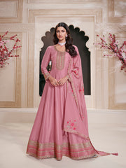 Embroidered Art Silk Unstitched Suit With Pant & Dupatta