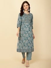 Floral Printed Cotton Straight Kurta With Pants