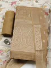 Embroidered Chanderi Unstitched Suit With Pant & Dupatta