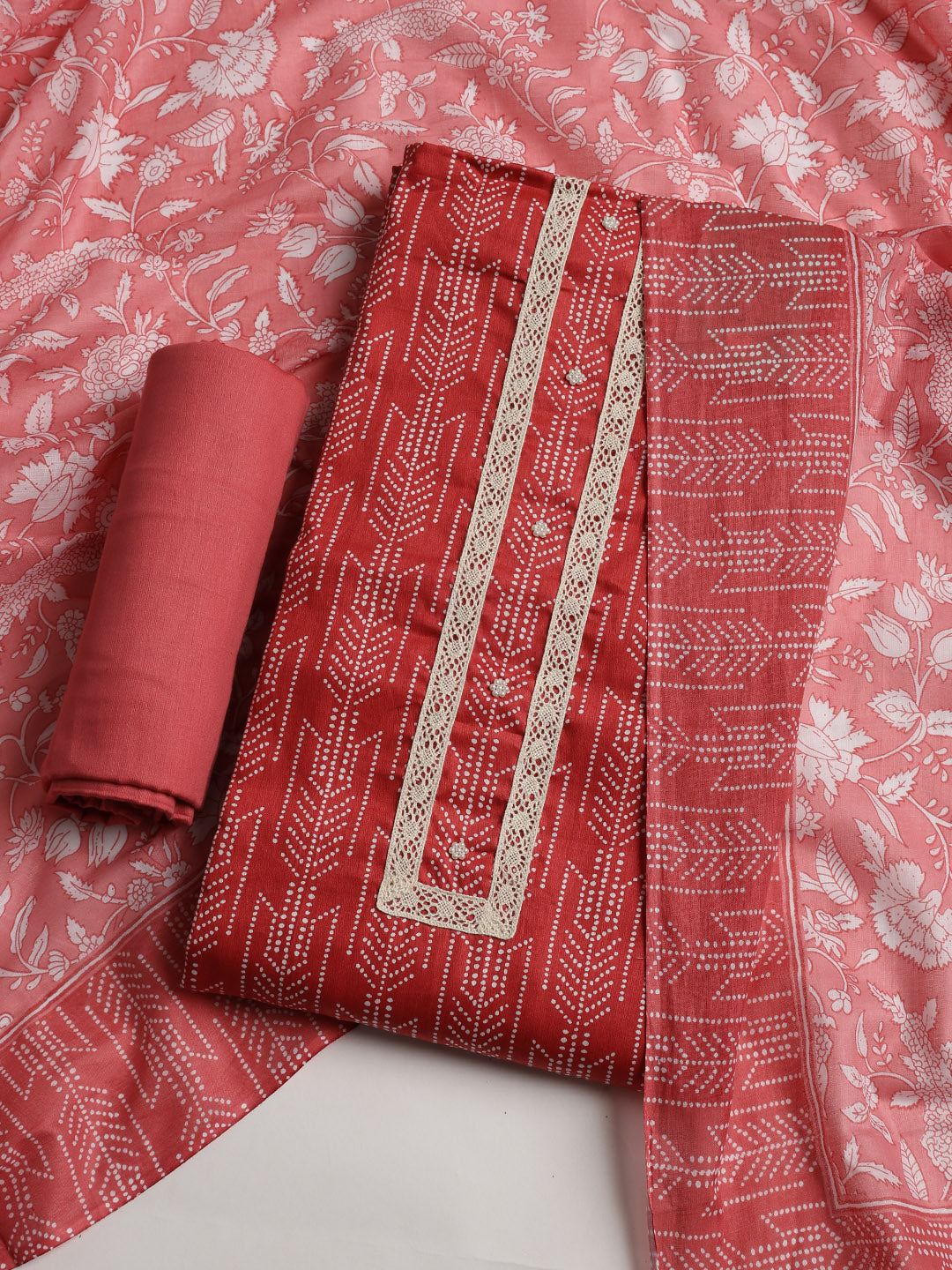 Printed Cotton Blend Unstitched Suit With Dupatta