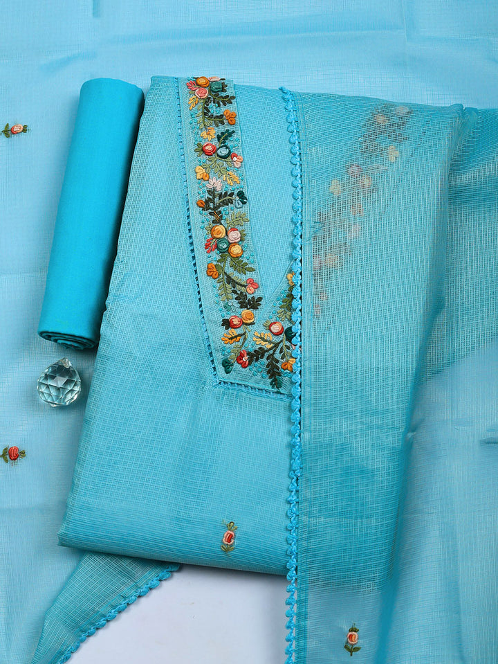 Embroidered Cotton Blend Unstitched Suit With Pant &amp; Dupatta