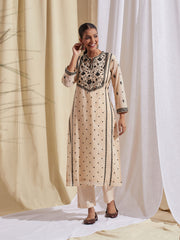 Thread Embroidered Cotton Straight Kurta With Pant