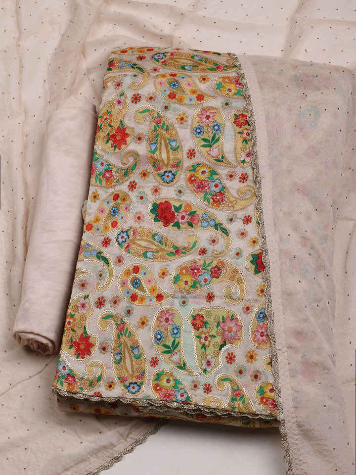 Embroidered Chinon Unstitched Suit With Dupatta