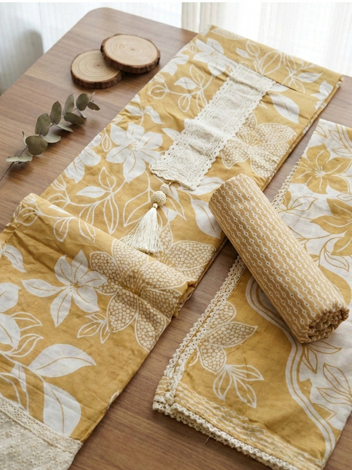 Printed Cotton Blend Unstitched Suit With Pant &amp; Dupatta